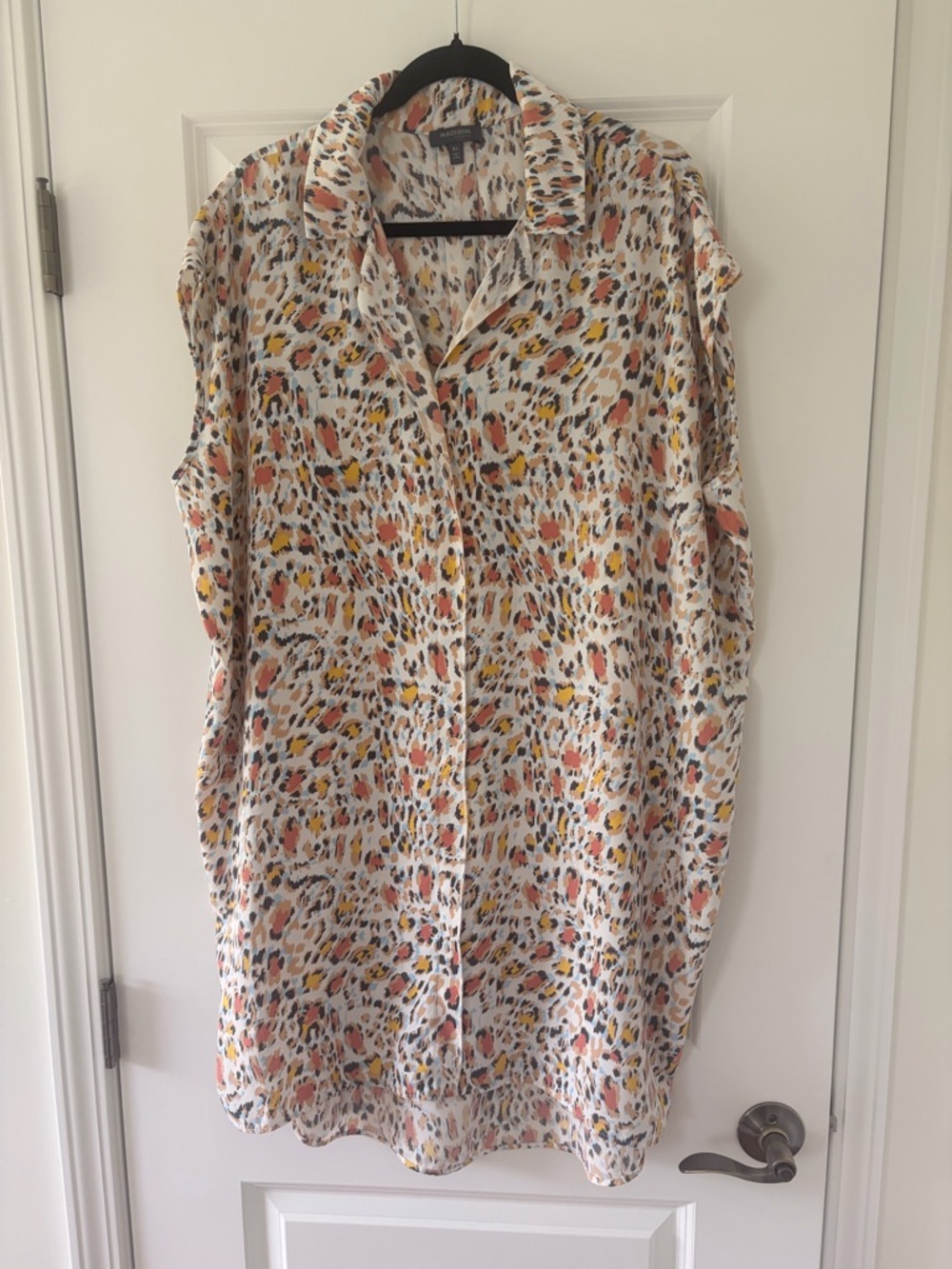 Madison White Button-Up Dress with Pink & Yellow Leopard Print